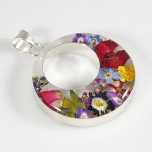 Captured Nature in Resin – Floral Crescent Pendant