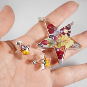 Captured Nature in Resin – Star Shaped Pendant and Earring Set