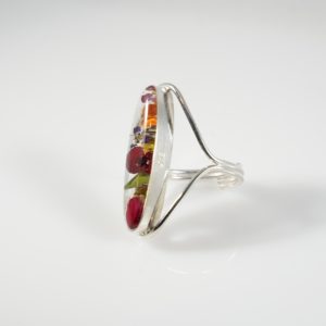Captured Nature in Resin – Nature Ring Long Oval with Assorted Flowers Adjustable Size