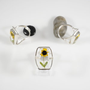 Captured Nature in Resin – Nature Ring Rectangle with Sunflower Adjustable Size