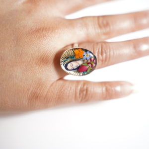 Captured Nature in Resin – Virgin Mary Ring – Assorted Flowers – Sterling Silver