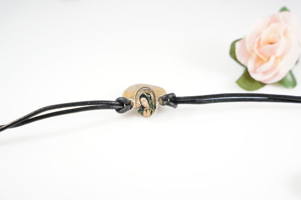 Double Sided Virgin Mary Cord Bracelet - Sterling Silver Casing - Image 2
