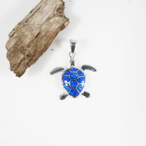 Sterling Silver Turtle Pendant Faux Blue Opal