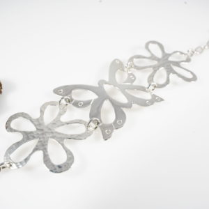Flower Centered Butterfly Sterling Silver Bracelet