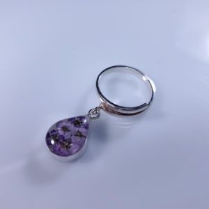 Teardrop Sterling Silver Real Purple Flowers Adjustable Ring