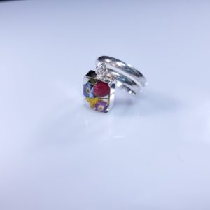 Rectangle Sterling Silver Adjustable Ring Real Assorted Flowers