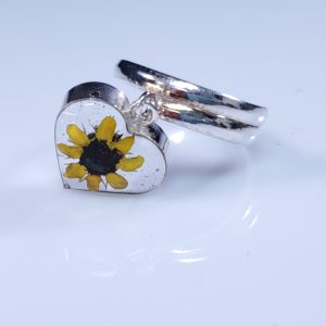 Heart Shaped Sterling Silver Adjustable Sunflower Ring