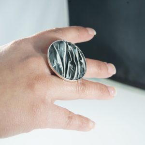 Corrugated Large Circular Sterling Silver Adjustable Ring