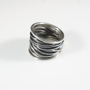 Corrugated Sterling Silver Wide Ring Oxidized Finish