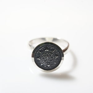 Aztec Calendar Sterling Silver Ring Oxidized Finish