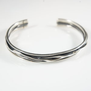 Corrugated Sterling Silver Bangle Bracelet Oxidized Finish