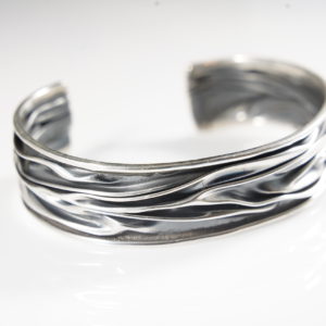 Corrugated Sterling Silver Wide Bangle Bracelet Oxidized Finish