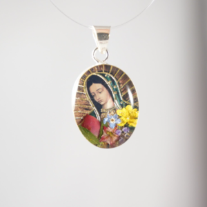 Captured Nature in Resin – Virgin Mary Assorted Flowers Pendant – Medium Size