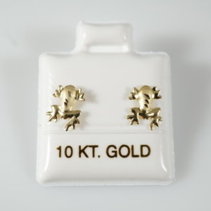 10k Solid Gold Frog Shaped Stud Earrings, Screw Back