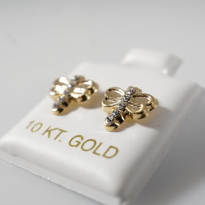 10k Solid Gold Dragonfly Stud Earrings, Screw Back