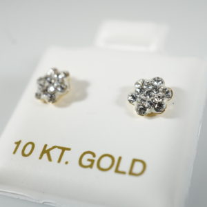 10k Solid Gold Cubic Zirconia Flower Stud Earrings, Screw Back