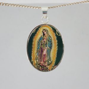 Dried Flowers in Resin – Virgin Mary Pendant – Double View – Sterling Silver