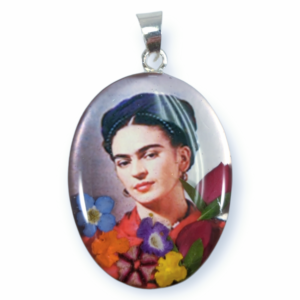 Frida Kahlo Double Sided Pendant with Pressed Flowers – Sterling Silver
